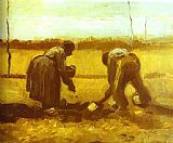 Vincent van Gogh Peasant Man and Woman Planting Potatoes painting